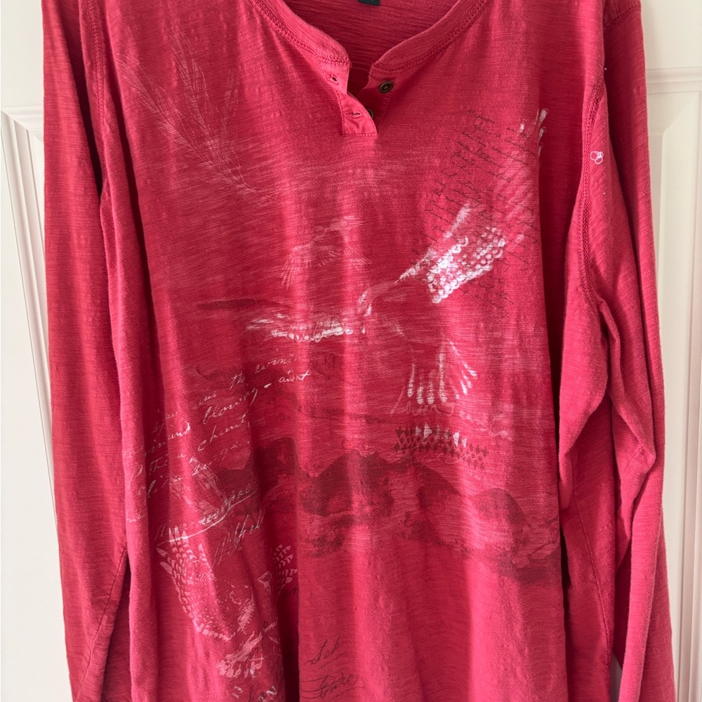 Ralph Lauren Red Long Sleeve Henley Tee with Graphic Print